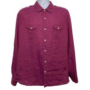 Baird McNutt Linen Shirt Men Size XL Murano Slim Fit Burgundy Purple Button Up